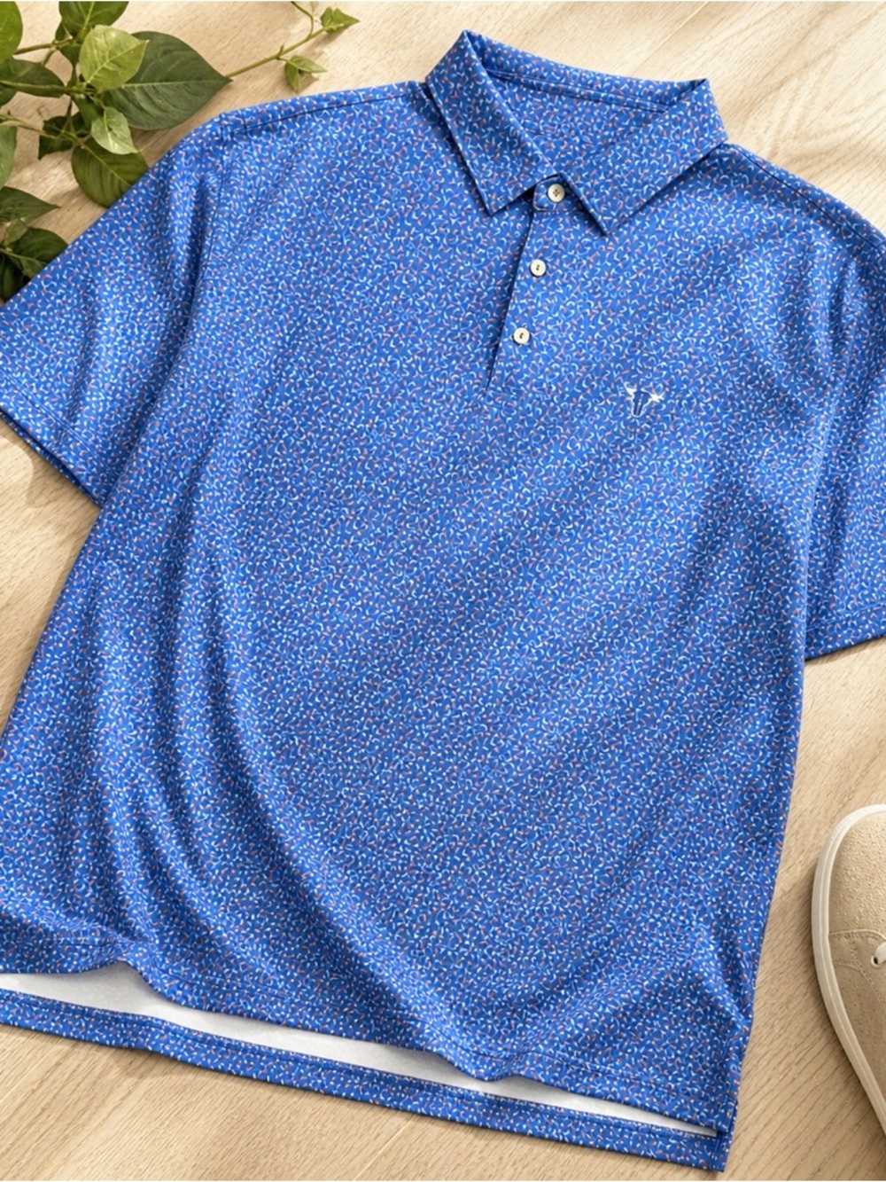 Peter Millar Summer Comfort Polo Blue Micro Print Short Sleeve Men’s XXL
